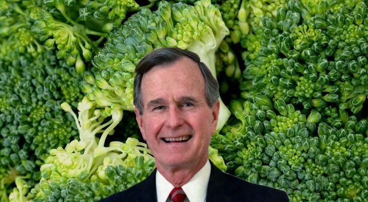 George H. W. Bush with lots of Broccoli behind him