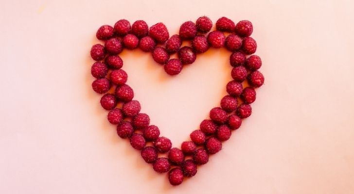 Cranberries arranged into the shape of a heart