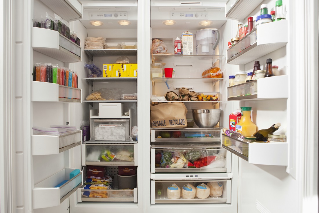 Open Refrigerator With Food Products