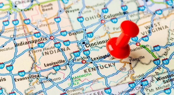 Kentucky pin pointed on a map