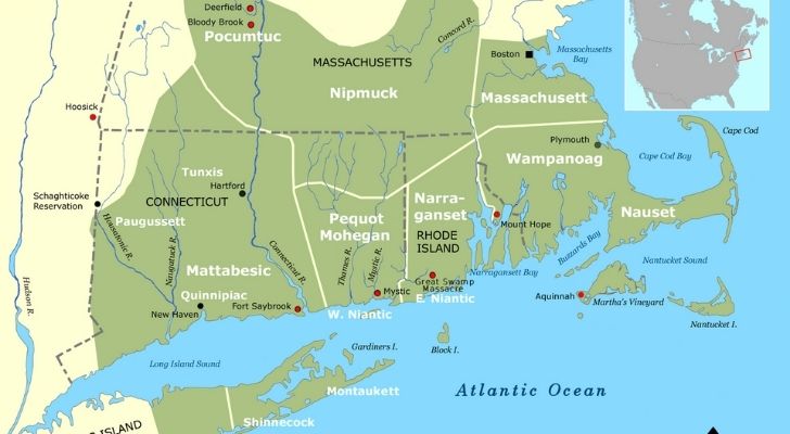 A map of historic regions in and around Massachusetts