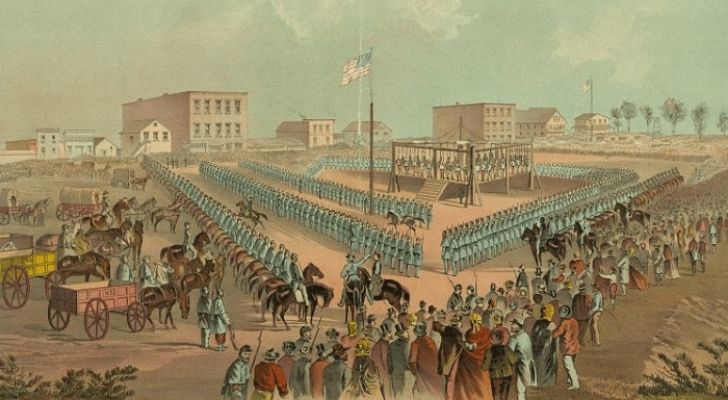 A drawing of the mass executions of 1862 in Minnesota