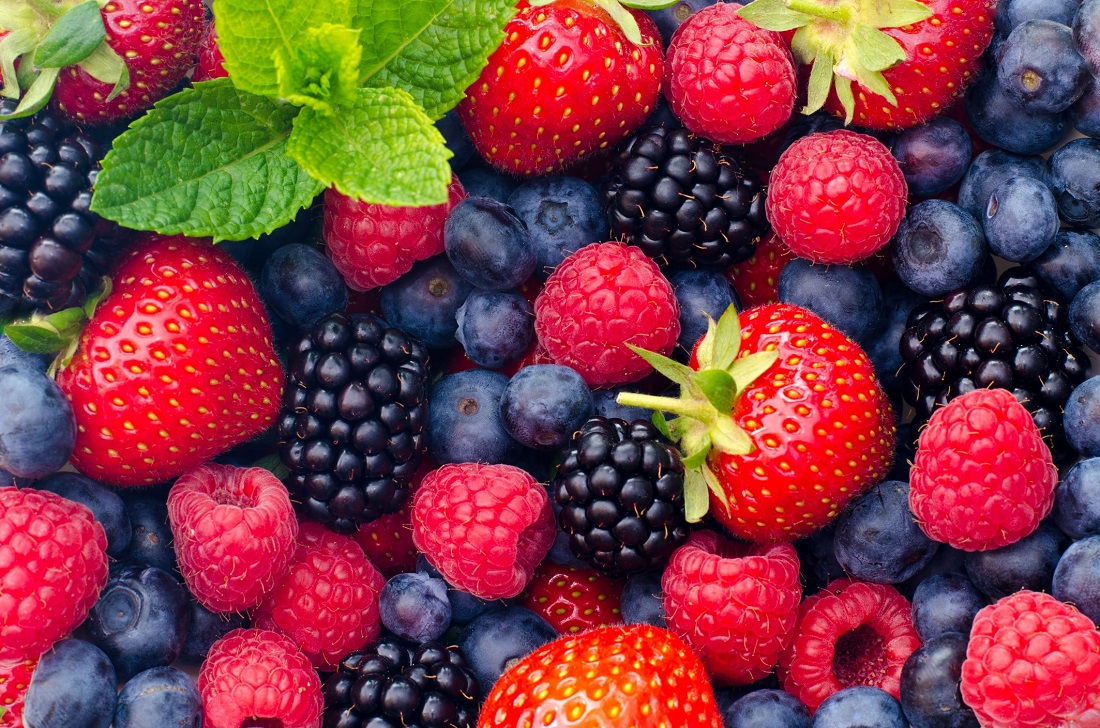 strawberries, blueberries, blackberries, raspberries